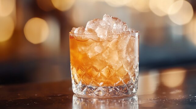 Refreshing Cocktail with Ice Served in Elegant Glass