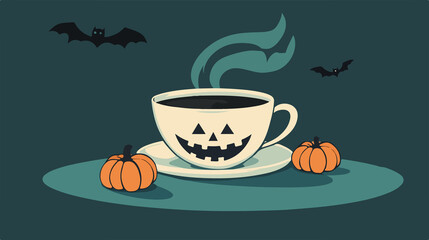 Halloween-themed Flat Vector Cup of Coffee Illustration for Spooky Designs