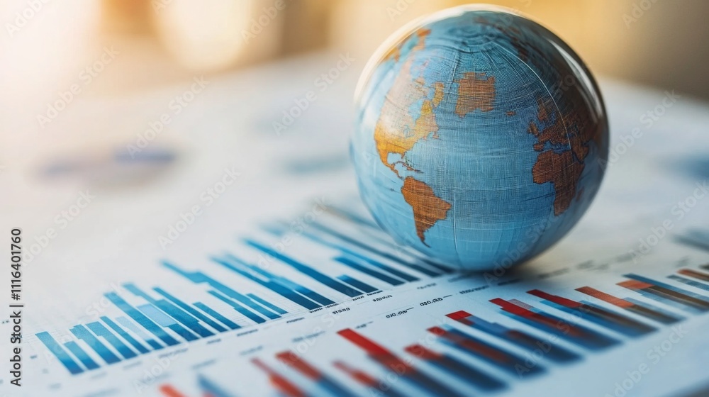 Poster globe on statistical charts with colorful data visualizations