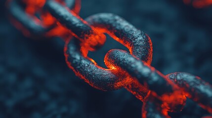Vibrant red-glowing chain links industrial abstract photography