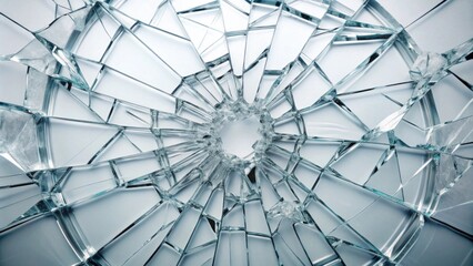 Intricate Pattern of Shattered Glass with Jagged Edges and Radiating Fractures Captured in High Resolution Detail for Visual Impact