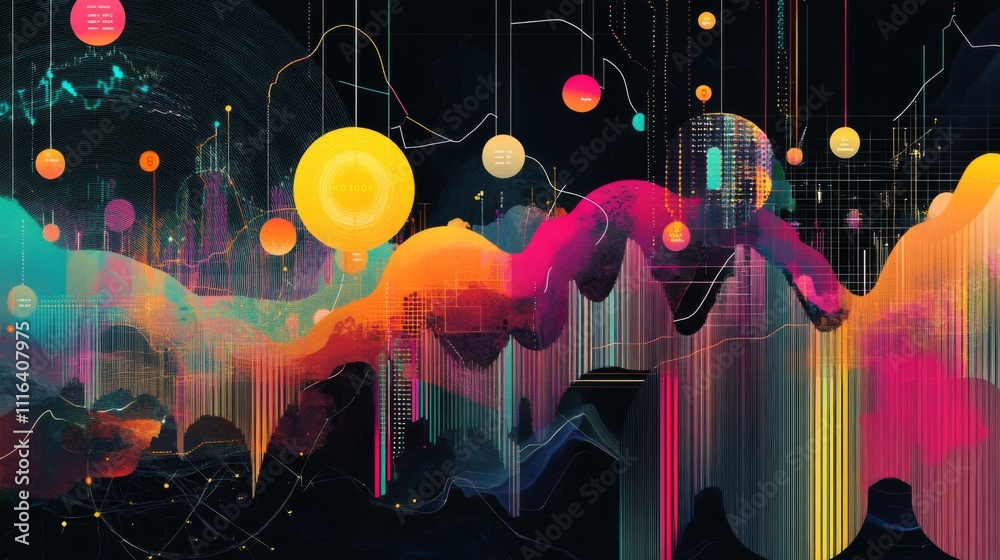Aufkleber Abstract Colorful Digital Artwork with Geometric Elements and Shapes