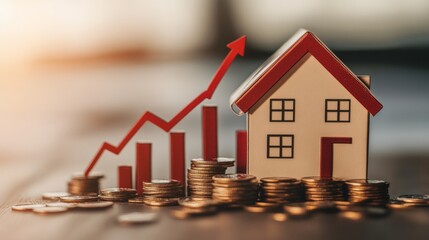 small house next to coins and graph bars