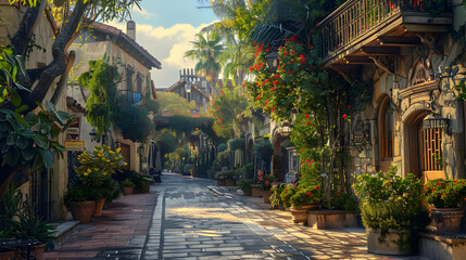 Obraz premium Sunlit Stone Street Illustration