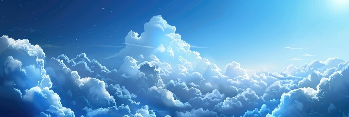 Naklejka premium Cloud Blue Sky. Landscape Panorama of Blue Sky with White Clouds, Abstract and Soft Space Scene