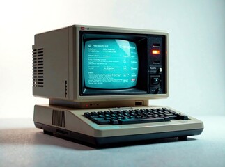 Vintage Computer, Retro Tech, White Background, Deep Focus, Cyberpunk,  80s, 90s Aesthetic,  AI Photo, Digital Art,  Retro Style,  High Resolution