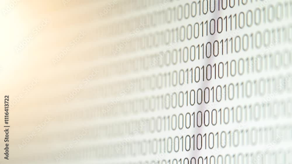 Aufkleber Computer screen with 1 and 0 digits. Concept of data, technology, processing digital information in binary code visualised