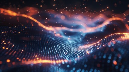Obraz premium Abstract Digital Waves with Glowing Particles