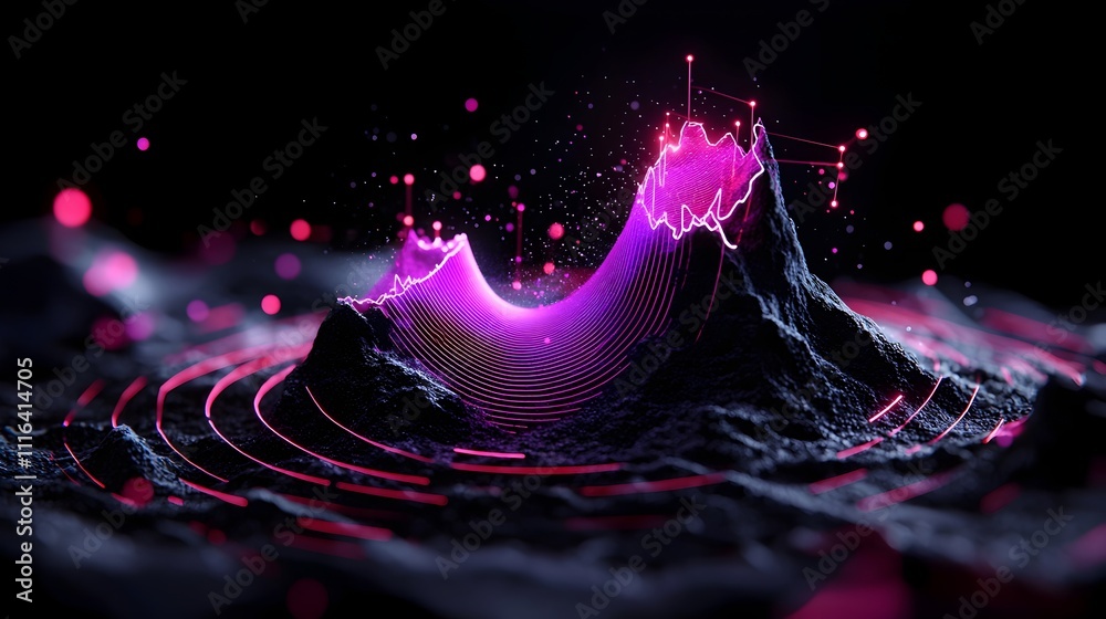 Poster dynamic seismic waveforms depicting natural disaster patterns and vibrant technical intricate lines 