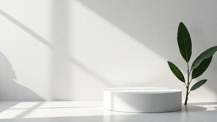 Fototapeta premium White Stone Podium Cosmetic Display Mockup - Minimalist Presentation