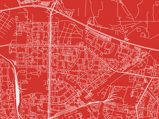 Christmas Map of Bibirevo, Russia in Snowy White on Festive Red Background.