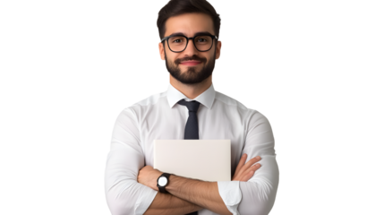 businessman with blank card on transparent background png 