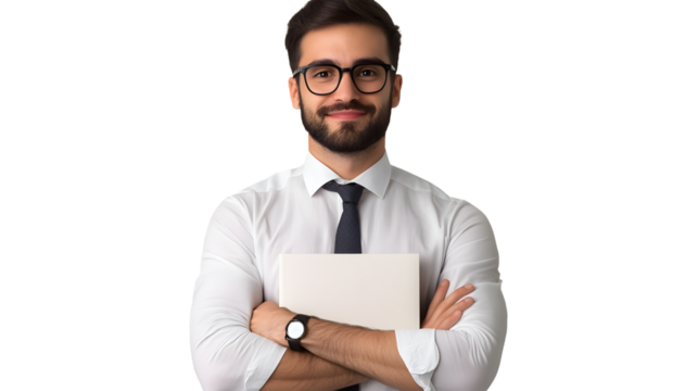 businessman with blank card on transparent background png 