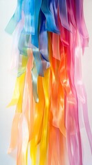 Fototapeta premium Colorful cascading ribbons, abstract vibrant installation. Art and design concept