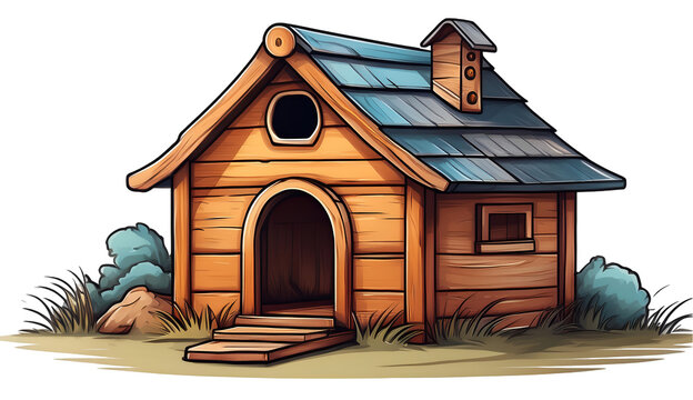 recommend clip art: vector outline illustration Wooden pet house