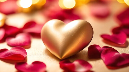 Obraz premium Golden heart with flower petals, closeup.