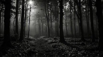 Fototapeta premium magical lights sparkling in mysterious fores 