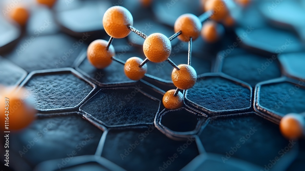 Poster captivating 3d rendered graphene molecular grid design flat abstract hexagonal molecular structure p