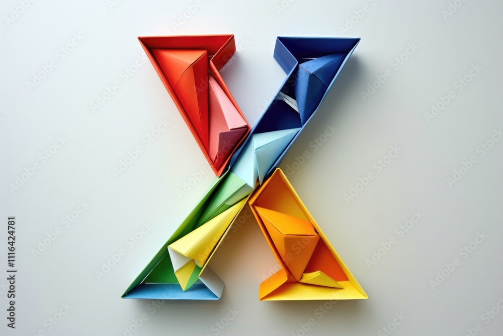 Fototapete design letters. origami style font with paper folding alphabet and numbers for creative craft projec