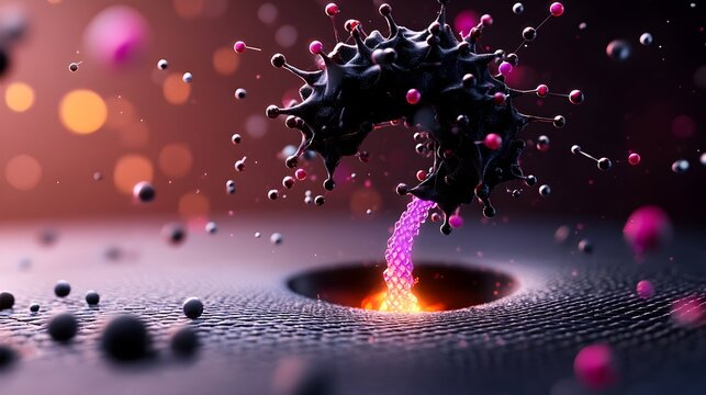 Futuristic 3D Rendered Carbon Nanotubes Emerging from Graphene Flat Design of Molecular Scale Nanotechnology and Materials Science Concept