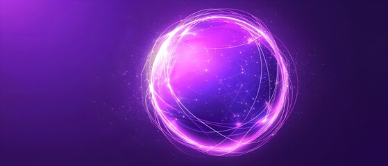 A purple and blue planet with a large sphere in the middle