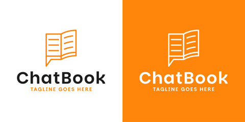 Open book and chat logo design template for knowledge sharing and communication vector illustration