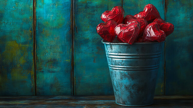 Love Broken hearts thrown into Trash Can. Concept of end love relationship, split-up and breakup. Hearts in garbage with copy space