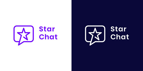 Quality logo design template. Star and chat icon vector illustration