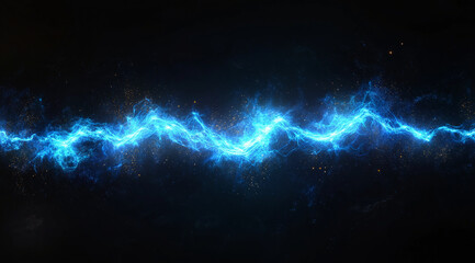 Fototapeta premium A blue electric beam in the center of an empty black background, fantasy art style, video game concept art, flat vector illustration, high resolution, hyper-realistic, simple.