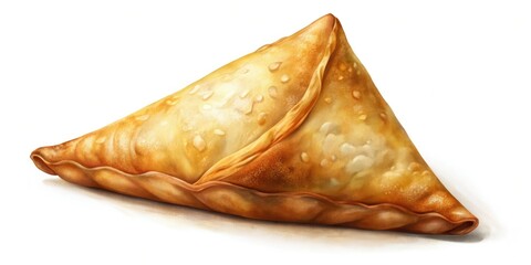 Minimalistic vector art showcasing a samosa dish, highlighting Muslim cuisine. Flat design captures this delicious Indian snack, isolated on white, ideal for food enthusiasts.