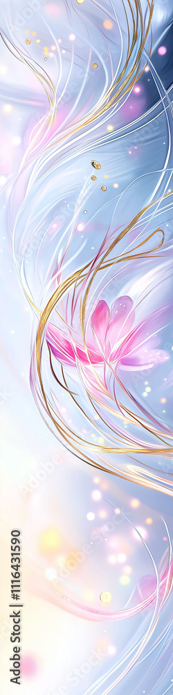 Wall mural a soft flowing abstract of pink and gold lines and shapes on white background.