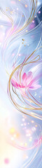 A soft flowing abstract of pink and gold lines and shapes on white background. 
