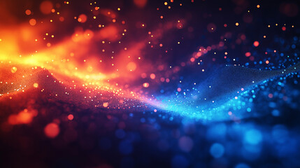 Fototapeta premium Big data abstract network banner with glowing dots and light connections in blue, orange, and red colors