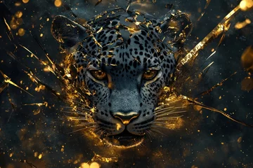 Majestic Leopard Emerging From Shattered Gold Glass © novian