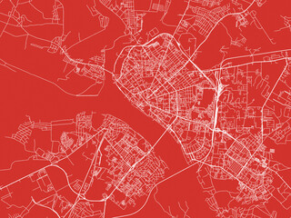 Fototapeta premium Christmas Map of Kostroma, Russia in Snowy White on Festive Red Background.