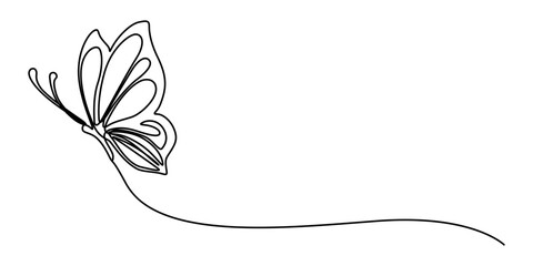 Butterfly in One continuous line drawing, Butterfly in One continuous line drawing. Beautiful flying moth for wellbeing beauty or spa salon logo and divider concept in simple linear style. Editable. 