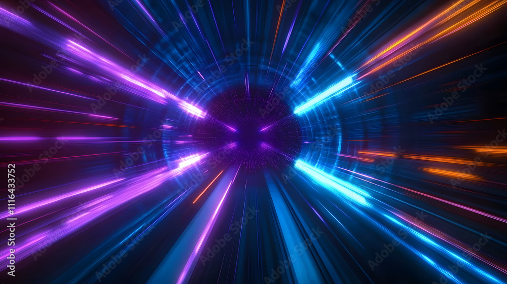 Canvas Prints abstract flight in retro neon hyper warp space in the tunnel 3d illustration