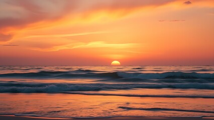 Fototapeta premium Golden Horizon: A Stunning Beach Sunset in Vibrant Hues
