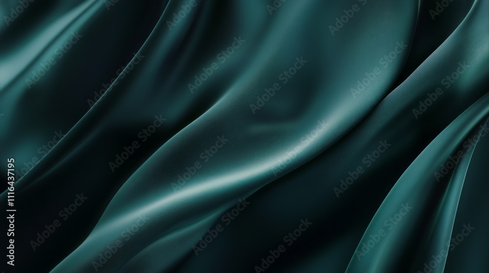 Aufkleber Rich emerald silk flows gracefully, highlighting its smooth texture and sheen. The fabric catches soft light, creating a serene ambiance in an upscale setting
