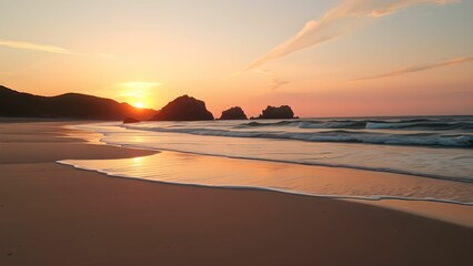 Obraz premium Peaceful Reflections: Vibrant Sky Over a Tranquil Shoreline