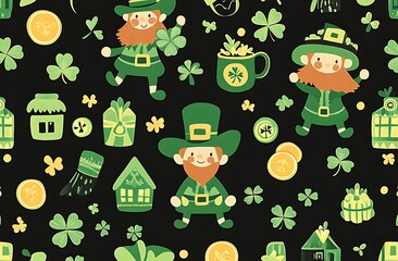 Fototapeta premium St. Patrick's Day elements, such as leprechauns lying
