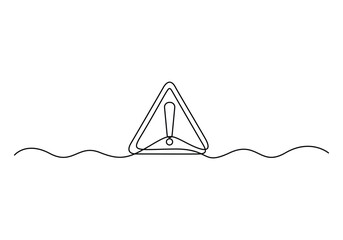 Danger sign caution, Stop alert attention. one line vector illustration. Warning alarm points sign danger. Potential hazard ahead! Enhance safety with our striking one line art vector illustration