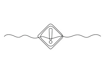Danger sign caution, Stop alert attention. one line vector illustration. Warning alarm points sign danger. Potential hazard ahead! Enhance safety with our striking one line art vector illustration