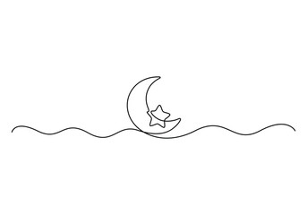 Moon continuous one line drawing vector illustration