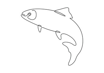 Fototapeta premium Continuous one line drawing of salmon for fishing logo identity vector illustration
