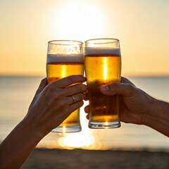 Two glasses of beer in cheers gesture, splashing out.