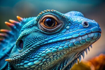 Fototapeta premium A breathtaking close-up of a majestic blue water dragon's face, showcasing intricate details and expressive features in a stunning, natural environment. A captivating sight!