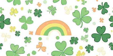 Naklejka premium St. Patrick's Day seamless pattern with rainbows and shamrocks