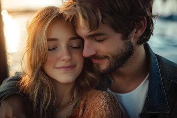 AI generated photo of beautiful pretty couple enjoying romantic vacation together