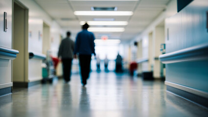 Fototapeta premium Medical staff walking down hospital corridor